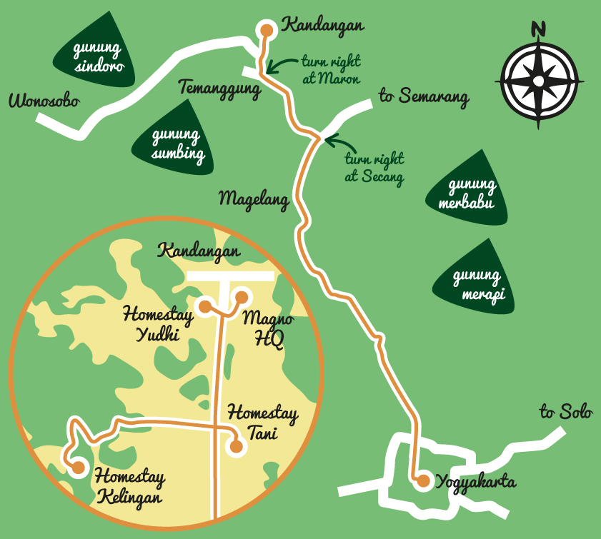 Map of Kandangan and surrounding area. Illustration by Jessica Lea Dunn Wooden radios, bamboo bicycles and human cocoons